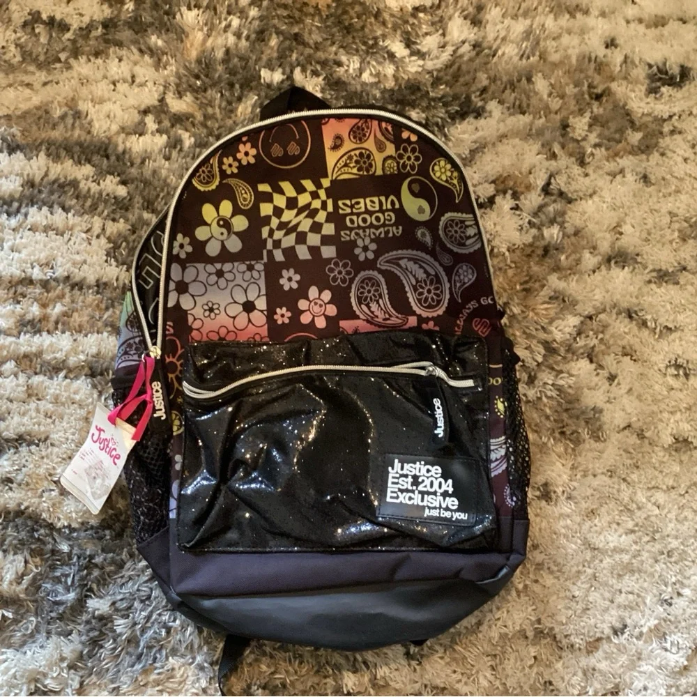 NWT JUSTICE Sports Always Good Vibes 17” Laptop Multicolor Backpack